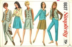 6637 SIMPLICITY 1966 JACKET SLEEVES OR NOT, PLEAT SKIRT, SLACKS PATTERN 18 38"B